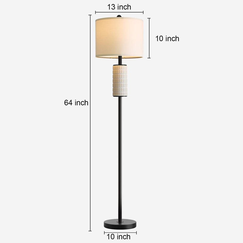 64" Matte Black Farmhouse Floor Lamp - Rotary Switch for Living Room Bedroom Office Nursery