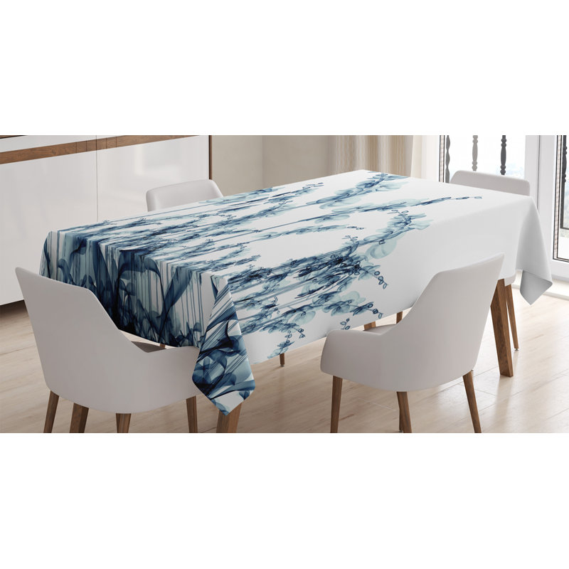 Ambesonne Flower Tablecloth, X-Ray Photo Of Group Of Wild Orchid Floral Image With Unsual Art Elements Print, Rectangular Table Cover For Dining Room Kitchen Decor, 52" X 70", Teal White