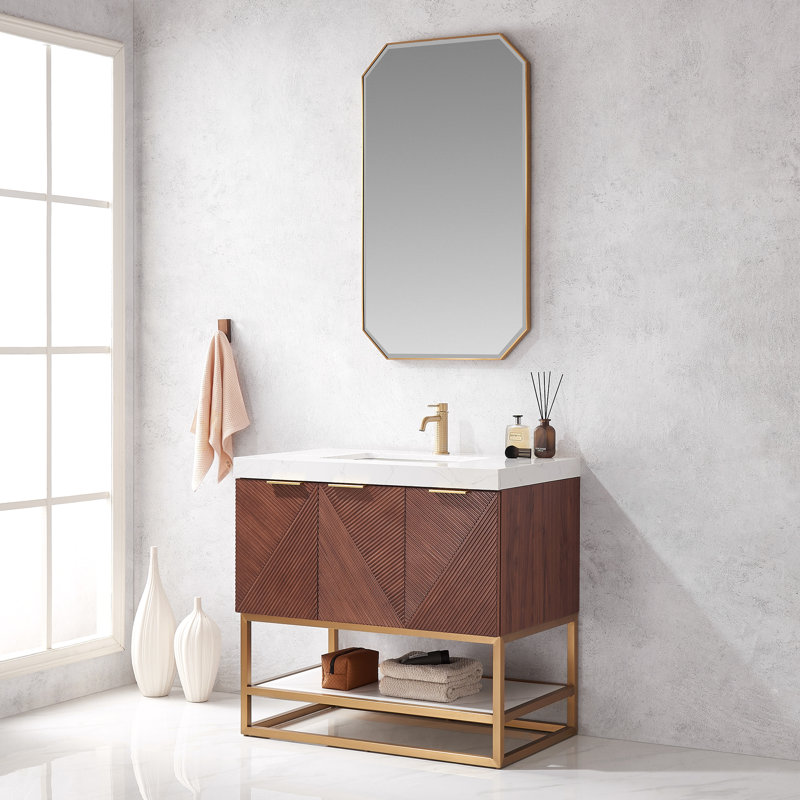 Meuble-lavabo autoportant simple avec comptoir Boydton, Or brossé, Or