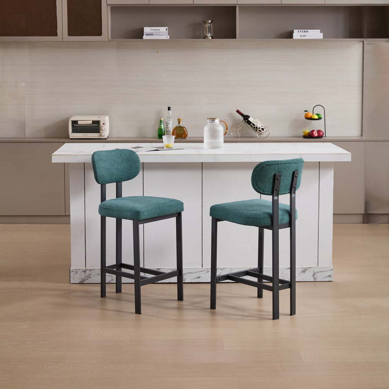 Upholstered Fabric Counter Height Barstool with Black Metal Legs for Dining Room, Vert