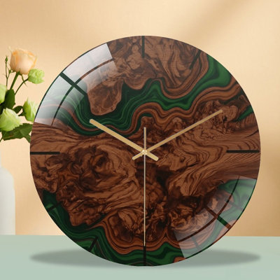 Horloge murale silencieuse en verre trempé de 30 cm, motif « Vigne de bois tourbillonnante_1 », sans tic-tac, fonctionne avec des piles AA (non incluses), décoration artistique pour la maison