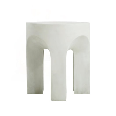 Round Concrete Side Table with Antique White Finish