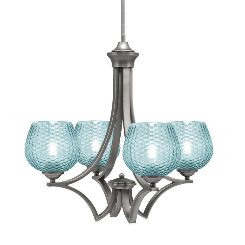 Lustre suspendu 4 lumières en verre turquoise Shutesbury, Bleu, Nickel brossé