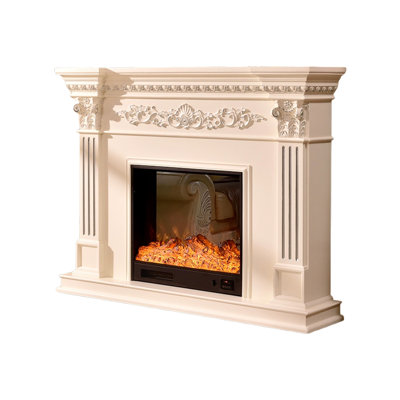 White Solid Wood Freestanding Fireplace