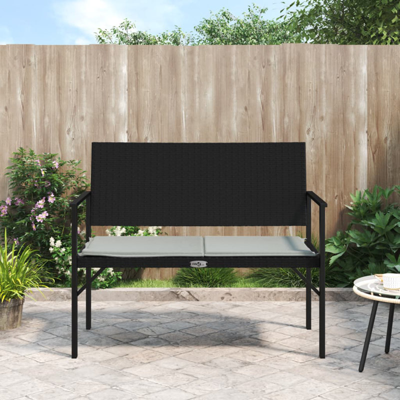 Banc de patio 2 places avec coussin en rotin de polyester, Structure noir / coussin gris clair