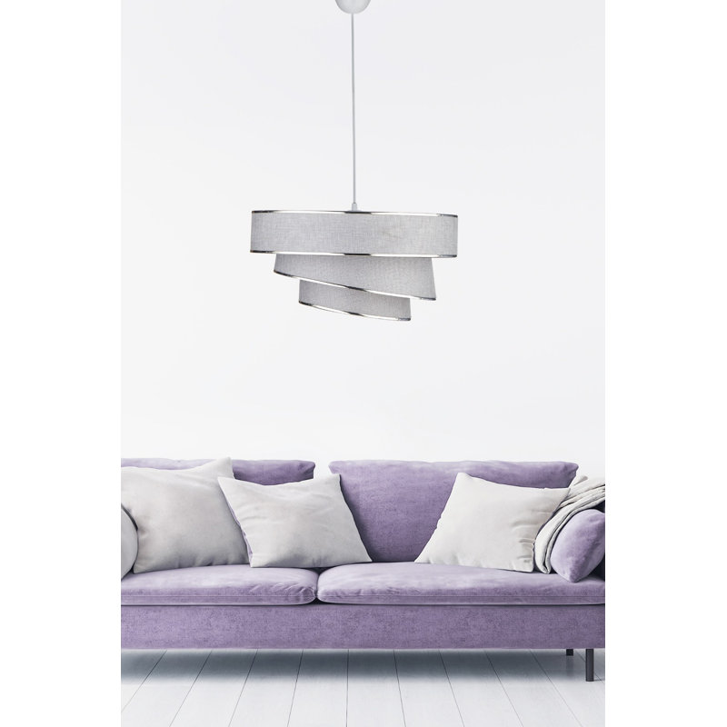 Lustre réglable élégant avec capuchon en tissu, argent et gris, 15,7 po de diamètre x 8,3 po de hauteur | Douille E27 de 40 W maximum | Hauteur totale: 16,3 - 25,4 po | Parfait pour les espaces de vie modernes, les salles à manger et les vestibules