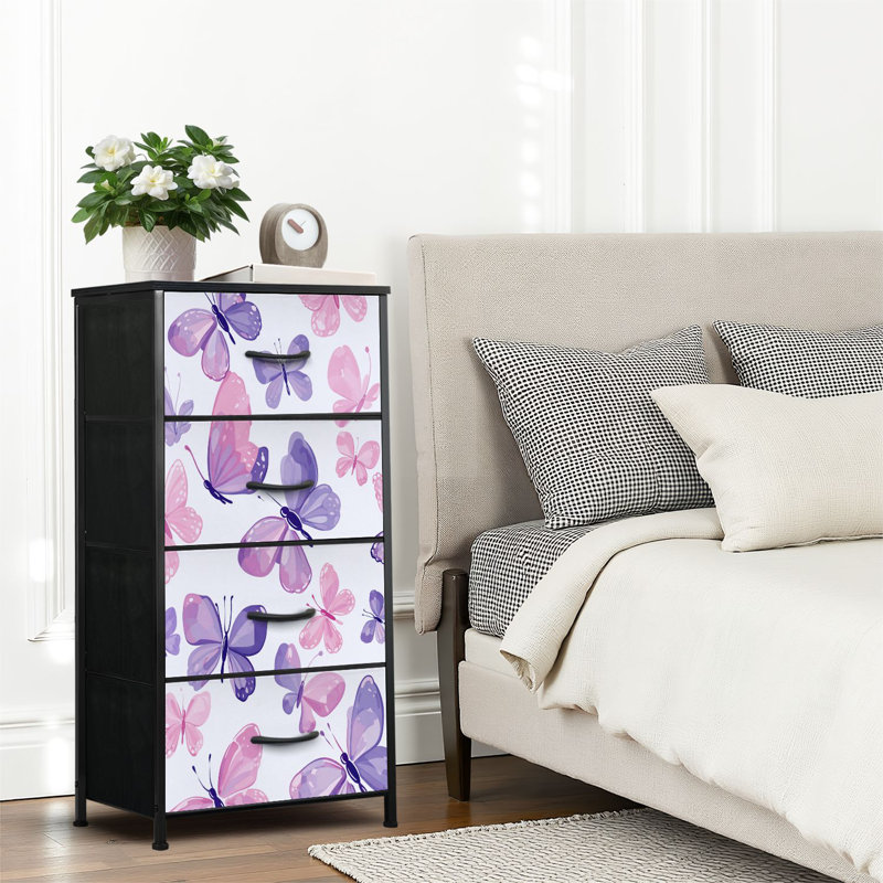 4 Drawer Dresser for Bedroom, Narrow Chest of Drawers, Wooden Top and Study Iron Frame 18"x37.5"-(WxH)