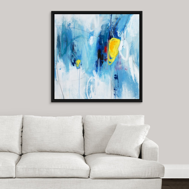 « yester year », peinture sur toile, H 37,7 po x l 37,7 po x P 1,75 po, Cadre flottant noir