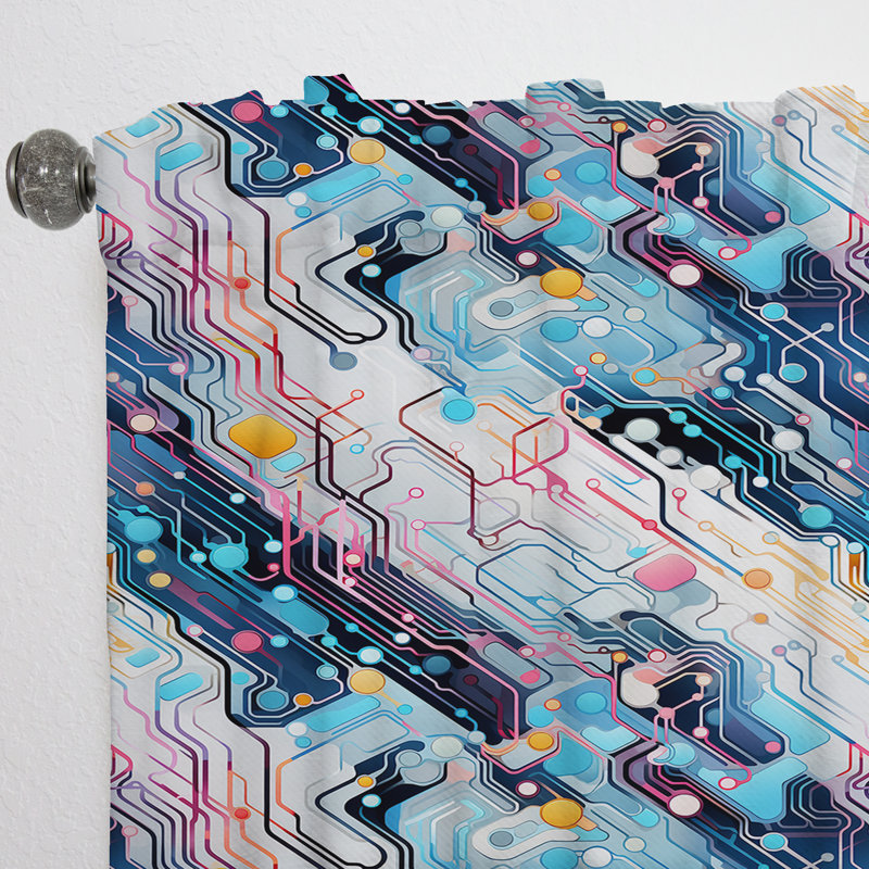 Techno Matrix Futuristic Dreams Edm Pattern I - Modern Velvet Curtain - Room Darkening - 1 Panel, 52" W x 120" L