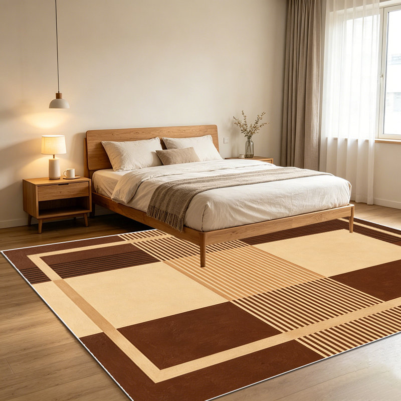1PC Modern Minimalist Geometric Brown Beige Grid Plaid area rugs for Living Room, Soft and Comfortable, Suitable for all seasons, easy-to-maintain, machine washable Indoor floor mat, Under Table Farmhouse suitable for Dining Room, Bedroom, Home