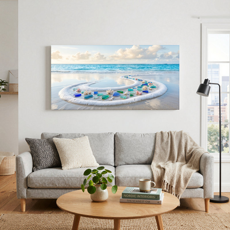 Ensemble de 1 tableau sur toile en verre de plage, L 32 po x H 16 po, Toile tendue