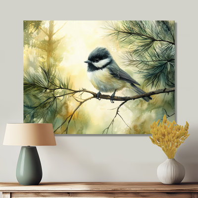 Chickadee Bird In The Autumn Pines II - bird Large Wall Art