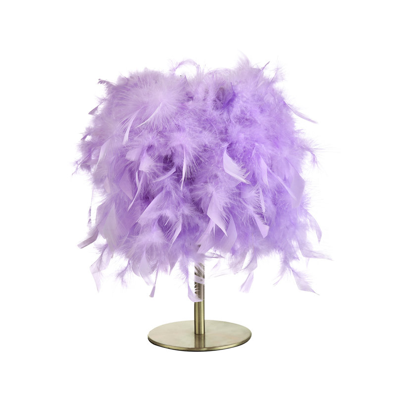 Wimmer Modern and Chic Real Feather Table Lamp with Base and Switch, Lilac
