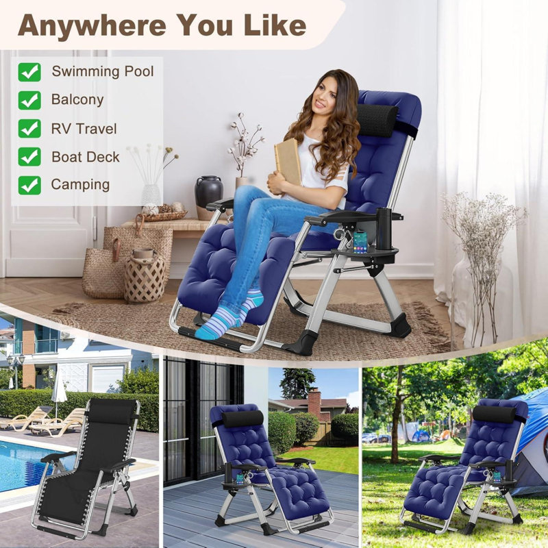Deges Folding Camping Chair with Cushion, Dark Gray