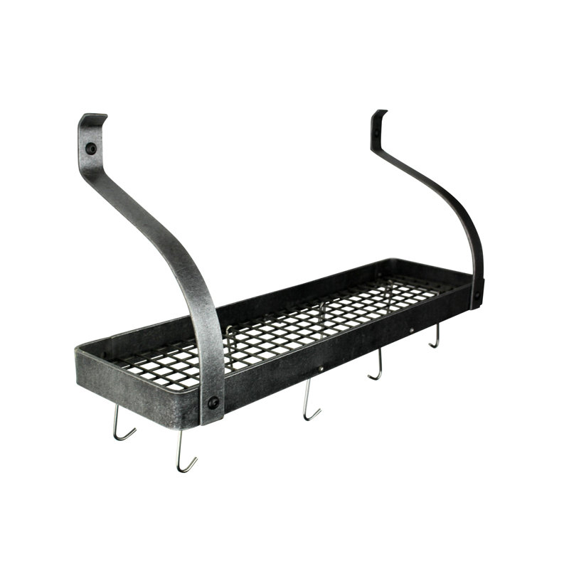 Handcrafted Gourmet Bookshelf Wall Rack with Curved Arms & 12 Hooks, 14'' H x 24'' W x 9'' D