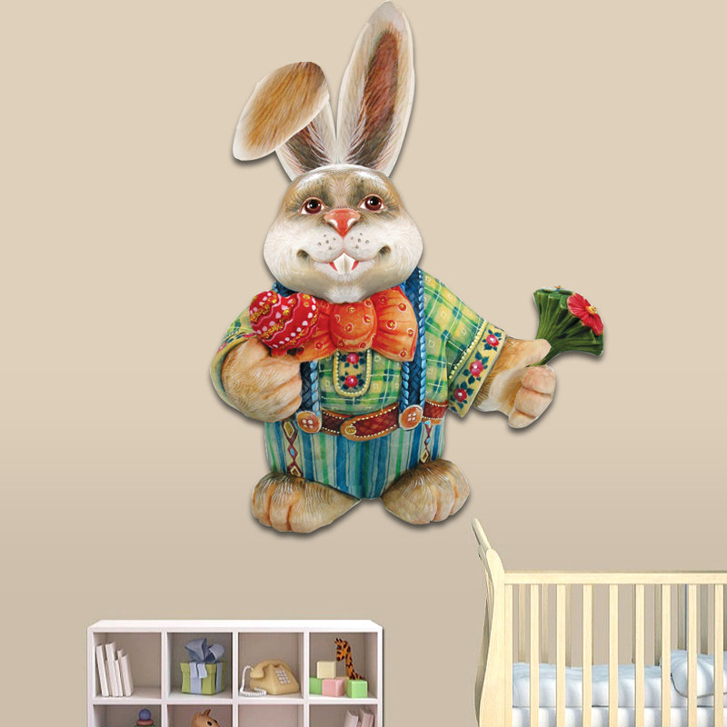 Décoration murale suspendue en bois figurine de pâques de lapin