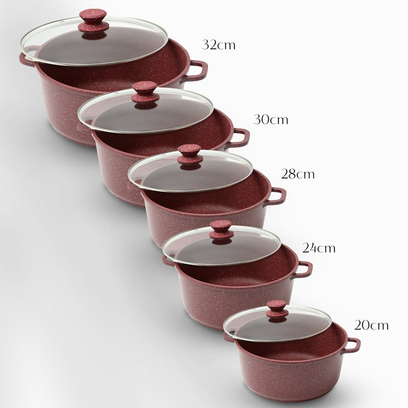 5 - Piece Non-Stick Aluminum Cookware Set, Red