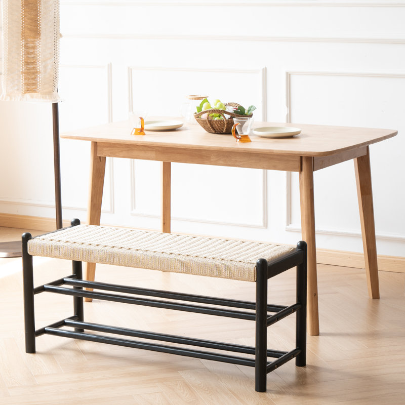Everill Solid Wood Entryway Bench with Shoe Storage, Matt Black, 16.9" H x 39.4" W x 14" D