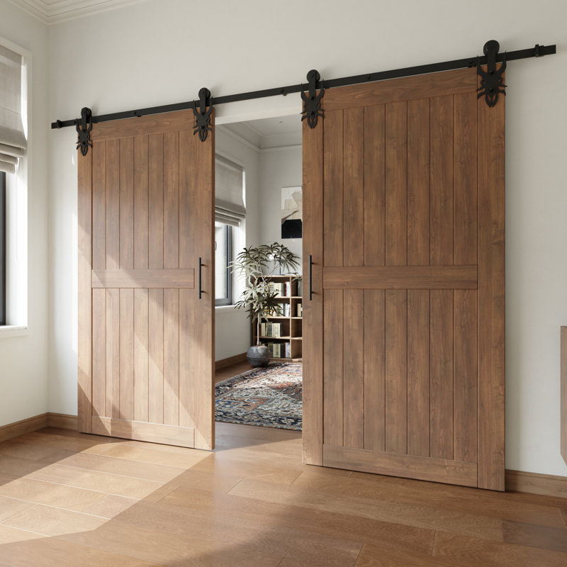 Ensemble de quincaillerie à deux portes sans dérivation à conception simple Black Rustic Imperial (porte non incluse), 54 in.