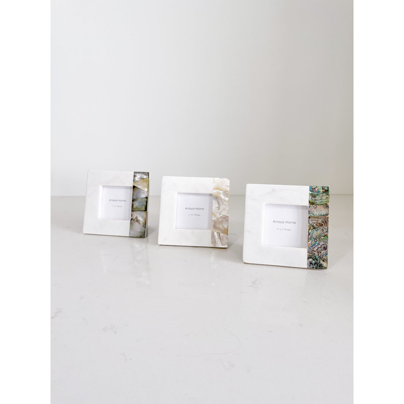 White Marble Picture Frame with Mother of Pearl Accent