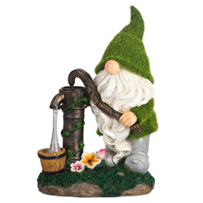 Resin Garden Gnomes Decor with Solar Lights, Light Green Outdoor Decorations for Porch Patio, Gifts for Women and Men，Outdoor Garden Decor Ornaments for Outside, 8.9"