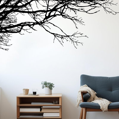 Adhésif décoratif branche d'arbre - noir - 6 feuilles / vinyle autocollant PVC / style arbre