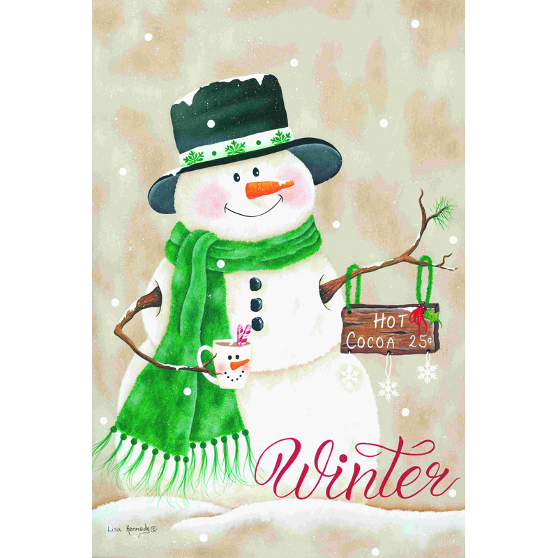Hiver chocolat chaud - peinture sur toile tendue, H 30 po x l 20 po