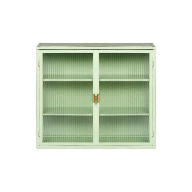 Armoire murale menthe avec verre cannelé, polyvalente pour différentes pièces, finition 27,35 po, rehausse l'esthétique de la pièce