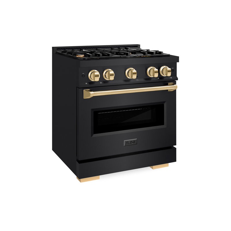 ZLINE Autograph 30" Classic Black Stainless Gas Range w/ 4 Burners & Bronze Accents, Gold