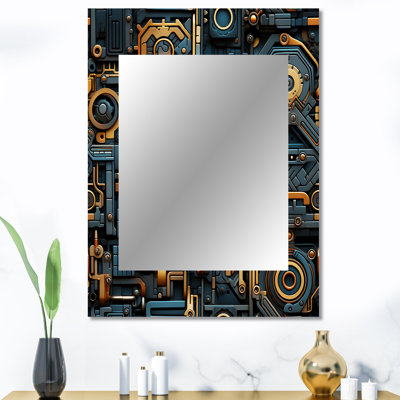 Steampunk industriel doré et bleu sarcelle géométrique - miroir mural décoratif géométrique, miroir géométrique, impression d'art en métal