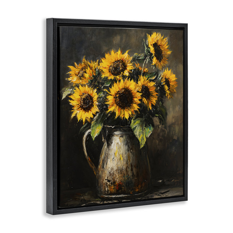 Cadre flottant rustique en tournesol, design par Franklyn Gregory, Cadre flottant noir de jais, H 21 po x l 17 po