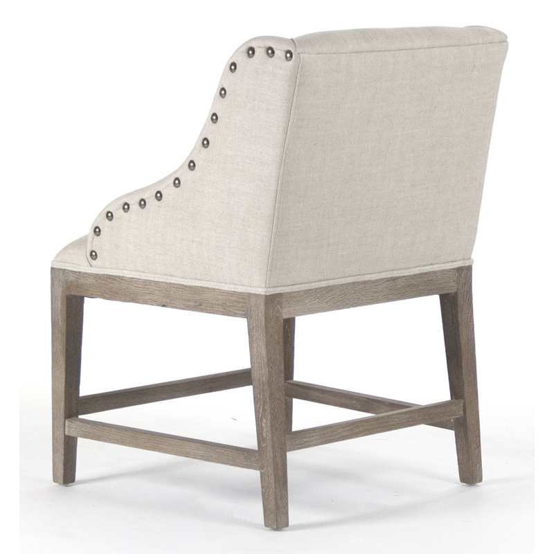 Adjustable Gray Wood and Metal Cafe Stool with Linen Upholstery