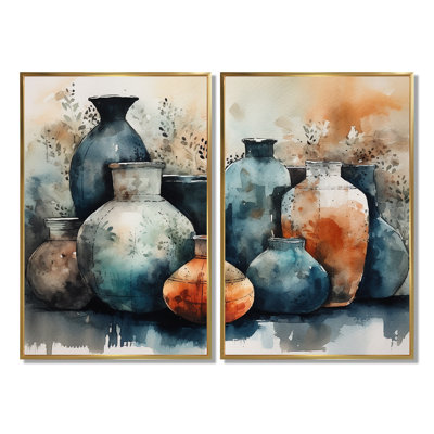 Décoration murale bohème artisanale bleue et orange - poterie géométrique bohème géométrique
