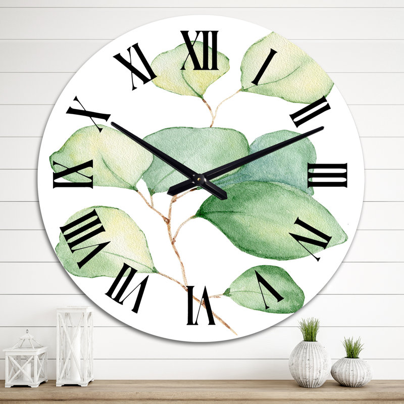 Délicate feuille d'eucalyptus - Horloge murale tropicale, Moyen
