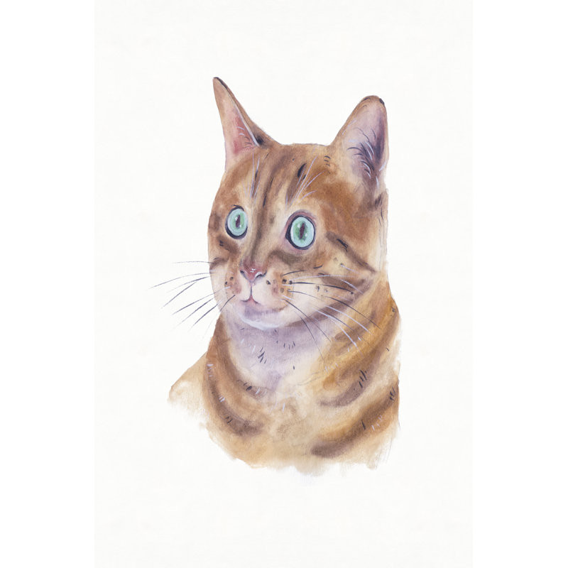 Orange Cat II - Painting on Canvas, 30 cm H x 20 cm W, Black Floater Frame
