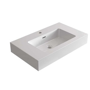 Lavabo intégré à surface solide sans drain ni robinet, finition brillante moderne
