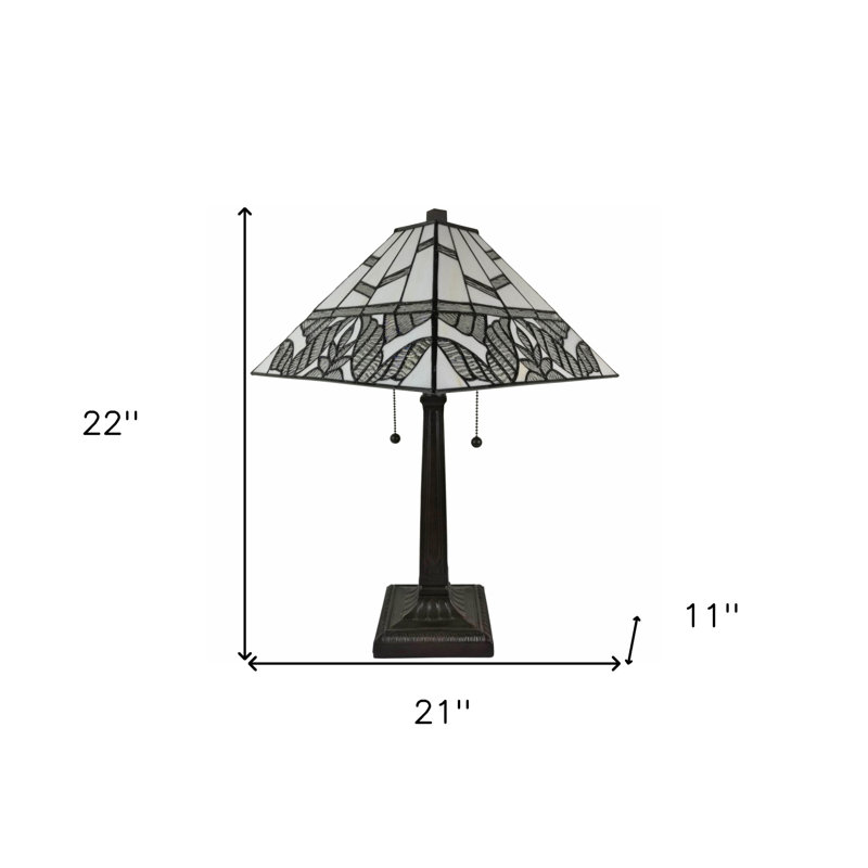 Lampe de table 22 po en métal brun foncé à deux lumières avec abat-jour blanc