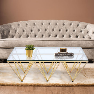 Gold Metal Coffee Table For Living Room Furniture,Dining Room Centre Table With Clear Glass Top
