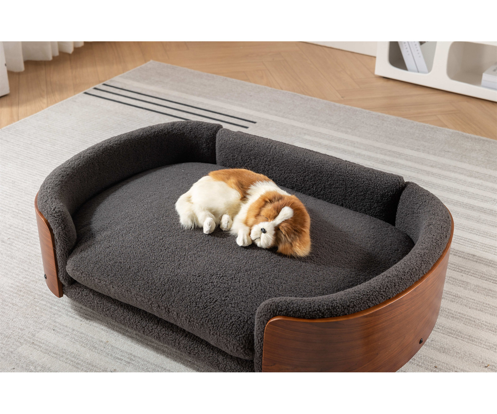 Inira Pet Bed, 11.02" H x 38.58" W x 26.77" D, Dark Gray/Walnut