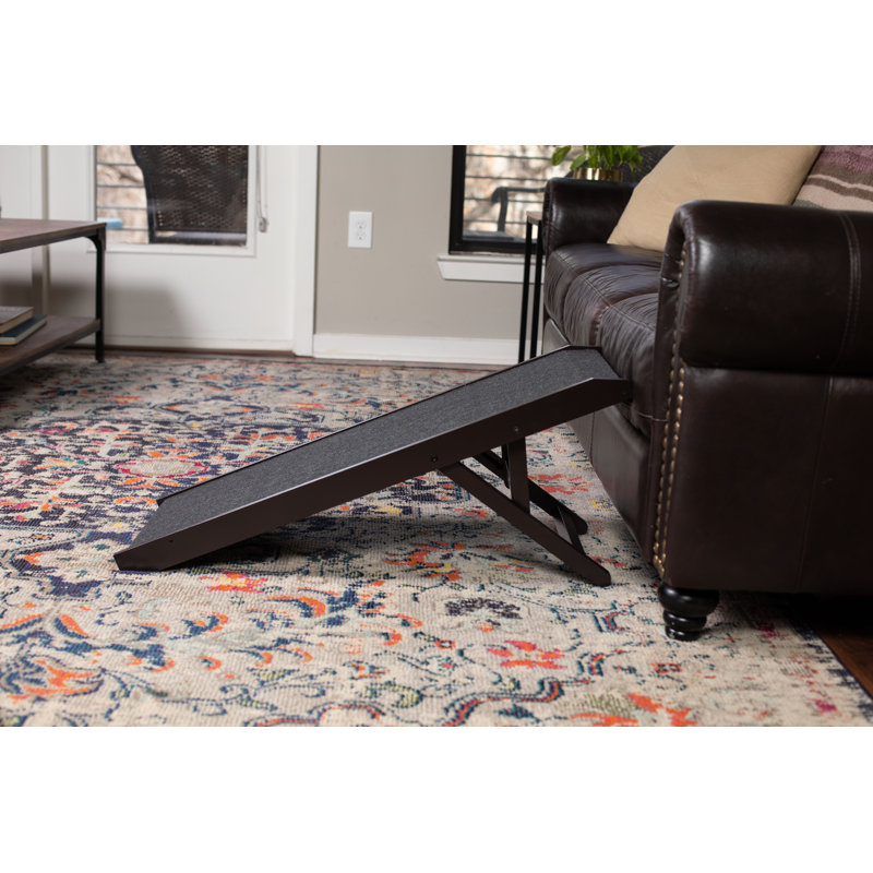 Espresso Adjustable Wooden Pet Ramp with Grip Carpet