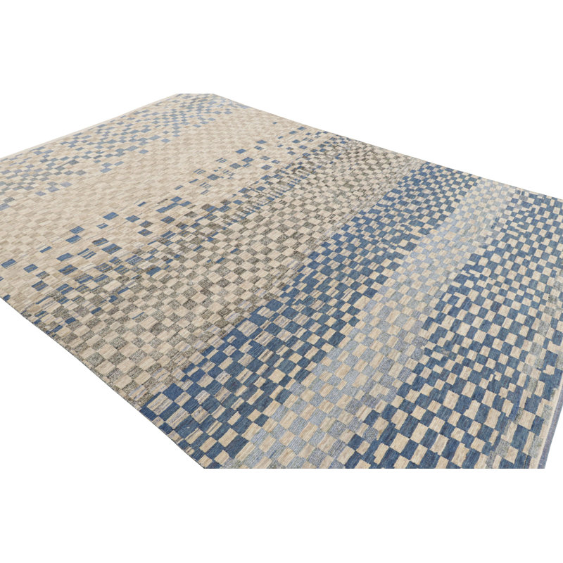Moroccan Hand Knotted Geometric Area Rug, Rectangle 10' x 14'