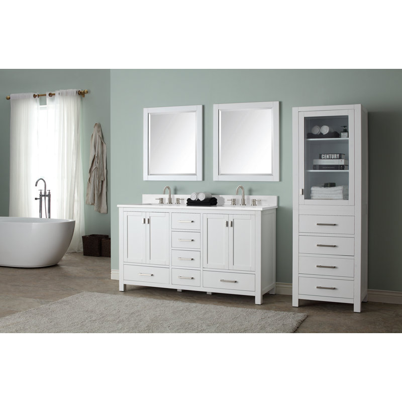 Modero 60" Double Bathroom Vanity with Top, White, Cala White Marble