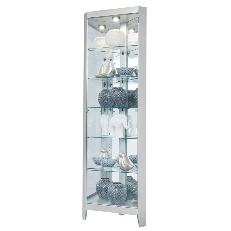 Tamsin Solid Wood Lighted Curio Cabinet, Silver