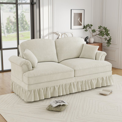 Beige Chenille 2-seater Sofa With Removable Skirts