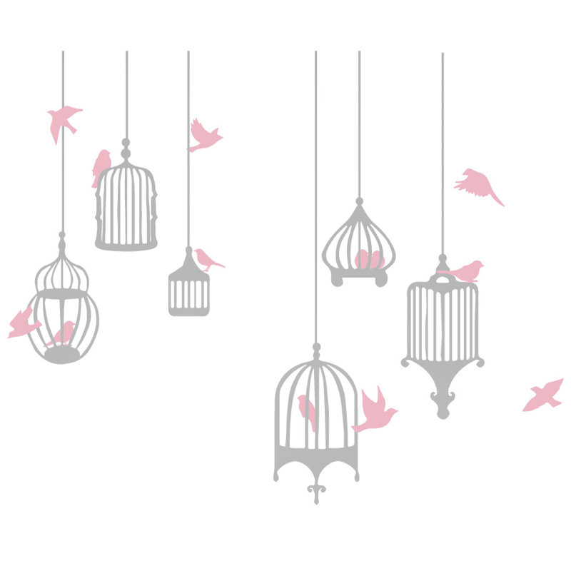 Décalcomanie murale galores oiseau, H 48 po x l 58 po x p 0,01 po, Rose / argenté