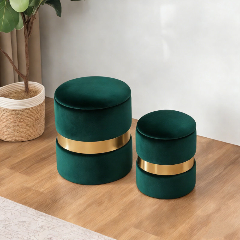 Ottoman with Cushion, Dark Green Velvet