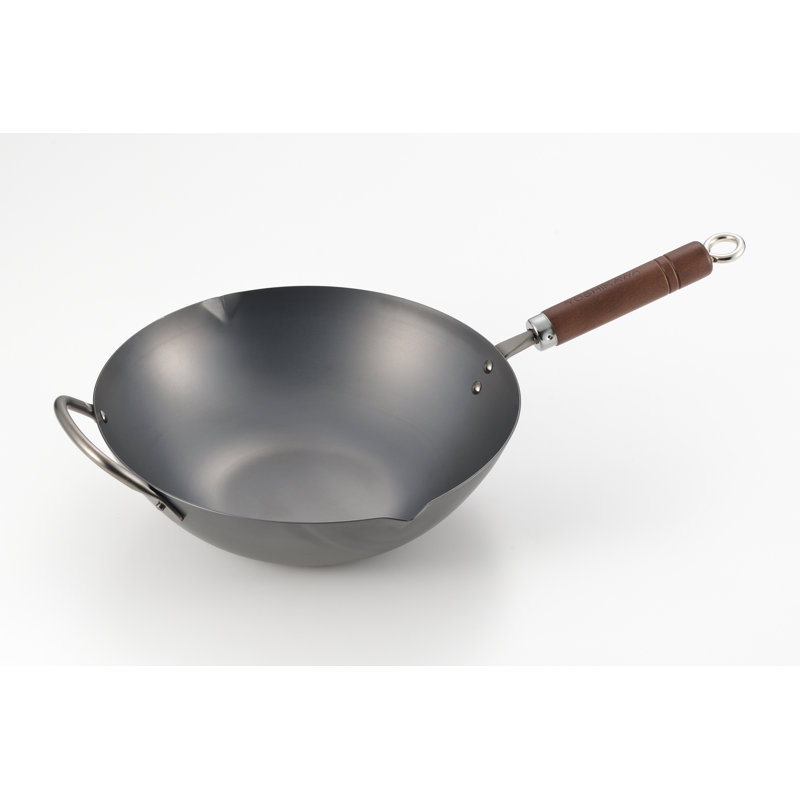 Wok antiadhésif en acier au carbone Yoshikawa, H 3,5 po x l 21 po x P 11,75 po