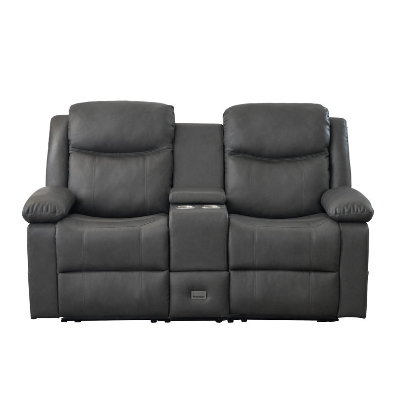 Causeuse inclinable manuelle en cuir 70 po avec chaufferette et massage Ambert, Similicuir gris-noir