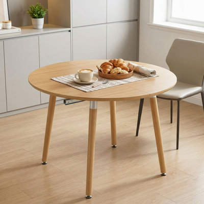 Table de salle à manger extensible 3-en-1, table de cuisine ovale ronde de 43,3 po à 74,8 po avec pieds en bois massif et rails coulissants silencieux de haut calibre, table multifonctionnelle robuste et peu encombrante pour 4 à 8 sièges