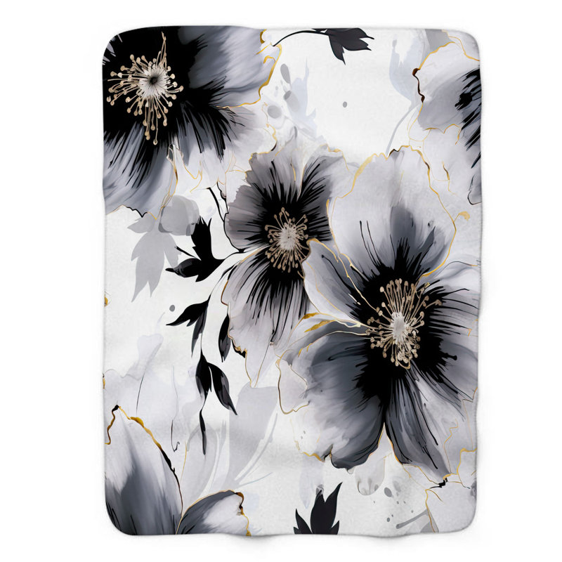 Jeté en sherpa noir 1 pièce Premium Blooming Impressions, L 50 po x L 60 po